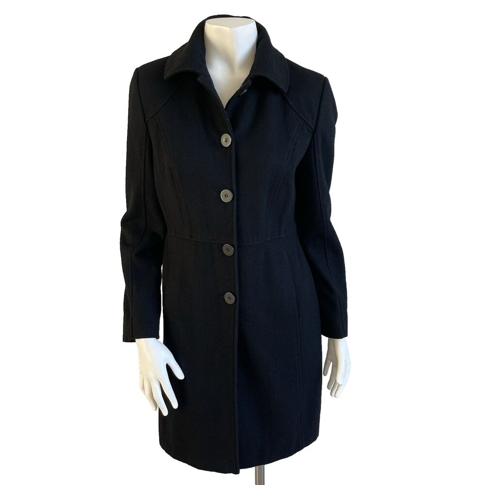 Kenneth Cole Reaction Wool Blend Black Long Pea Coat Women's 2 Preppy Old Money